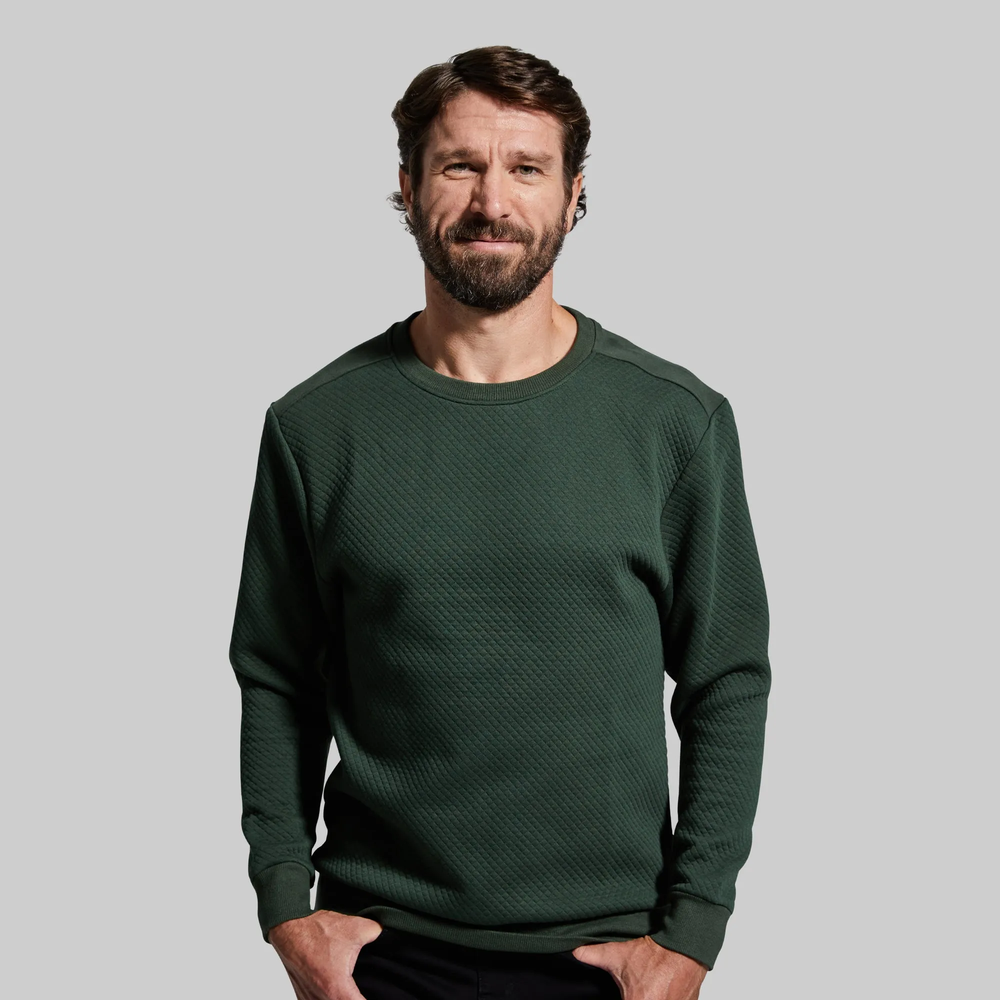 Men's Waffle Crewneck Pullover (Pine) sold by Born Primitive
