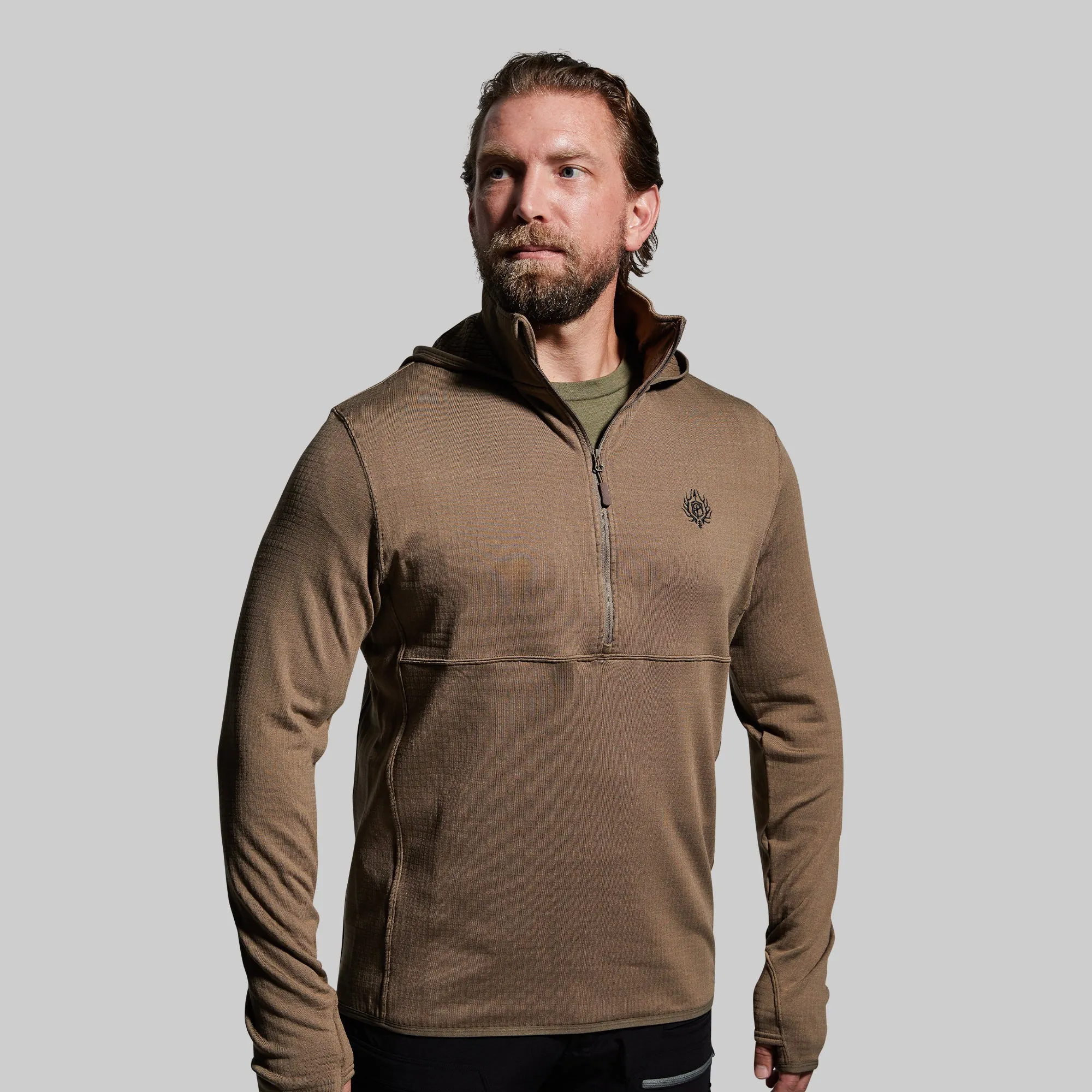 Men's Quiver Half Zip Hoodie (Stone Brown) sold by Born Primitive