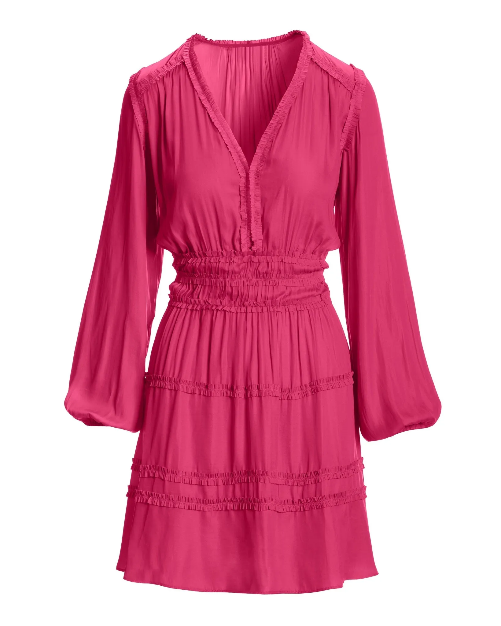 Long-Sleeve Ruffle-Trim Charmeuse Dress Blossom sold by Boston Proper product image thumbnail 2