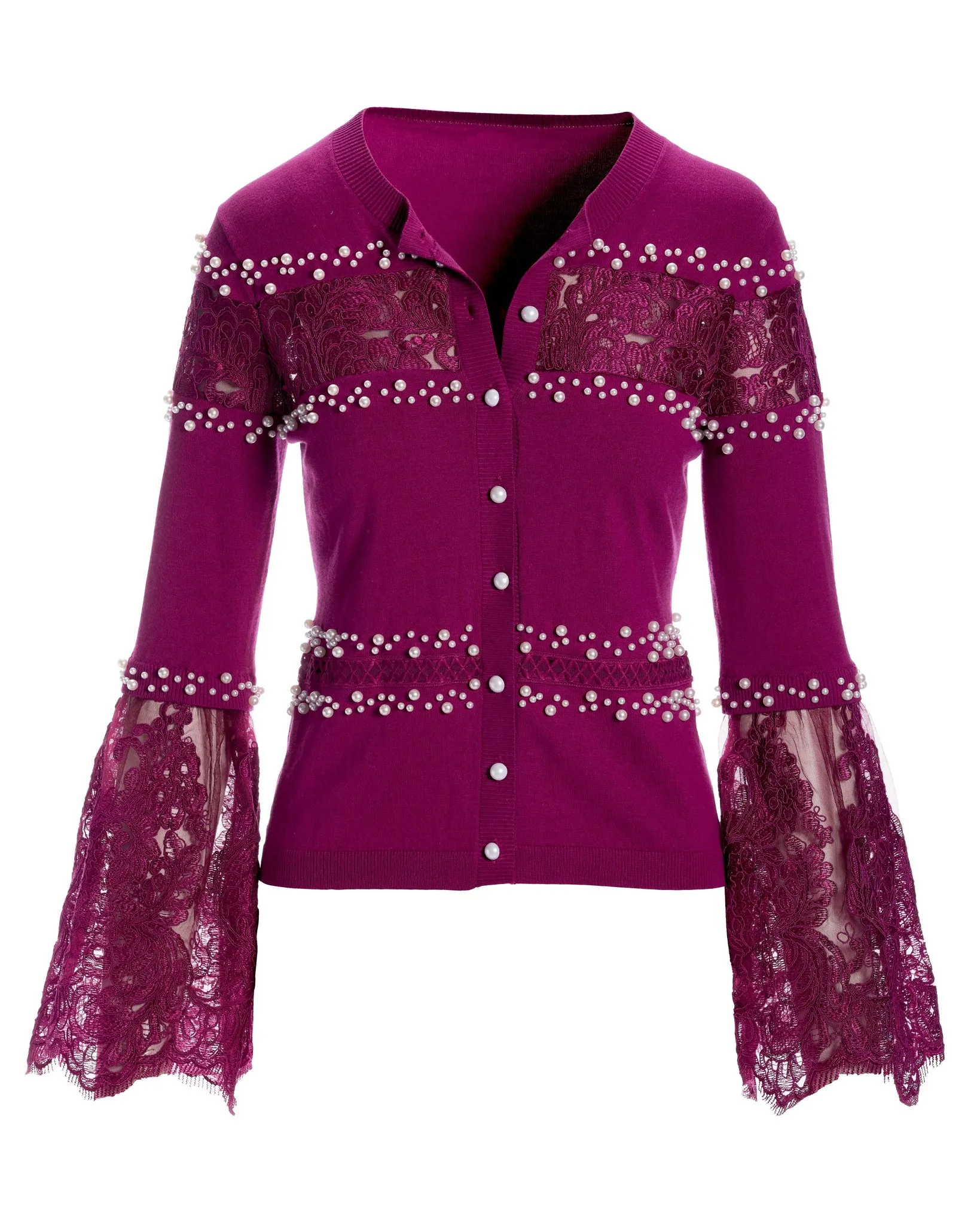 Pearl And Lace Embellished Cardigan Hollyhock sold by Boston Proper product image thumbnail 2