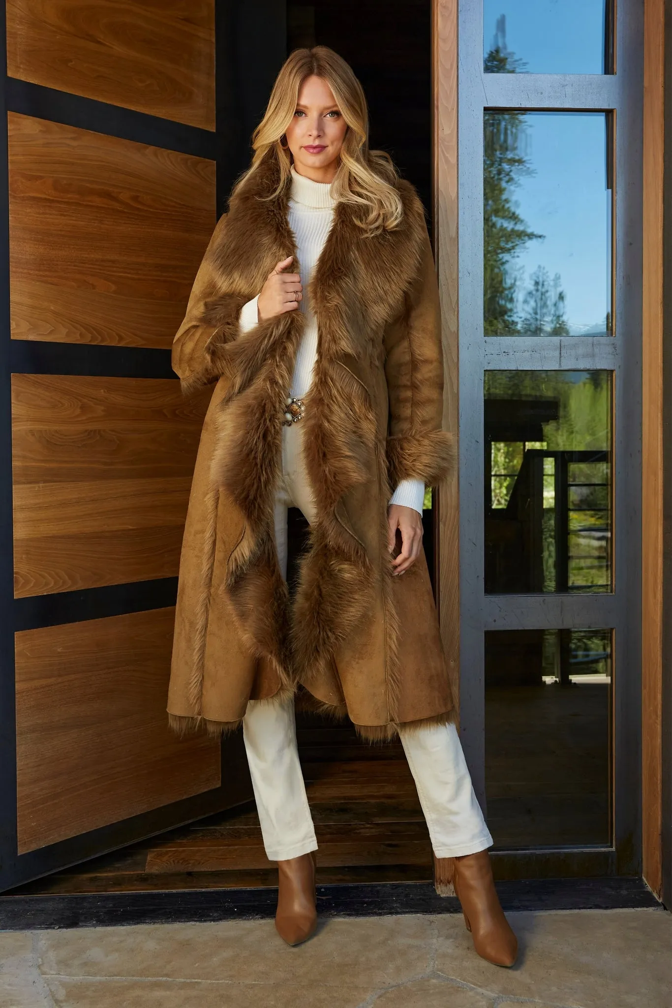 Faux-Fur Cascading Coat Tobacco sold by Boston Proper