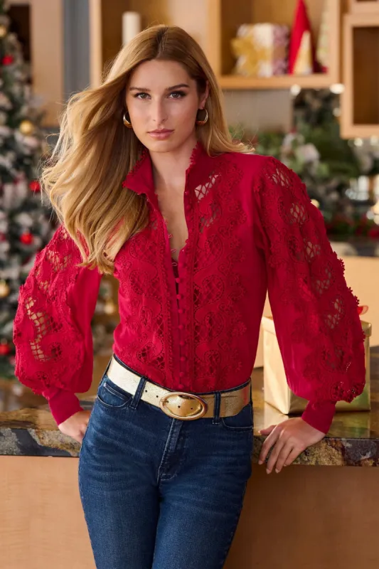 Lace Inset Drama Sleeve Shirt French Kiss sold by Boston Proper