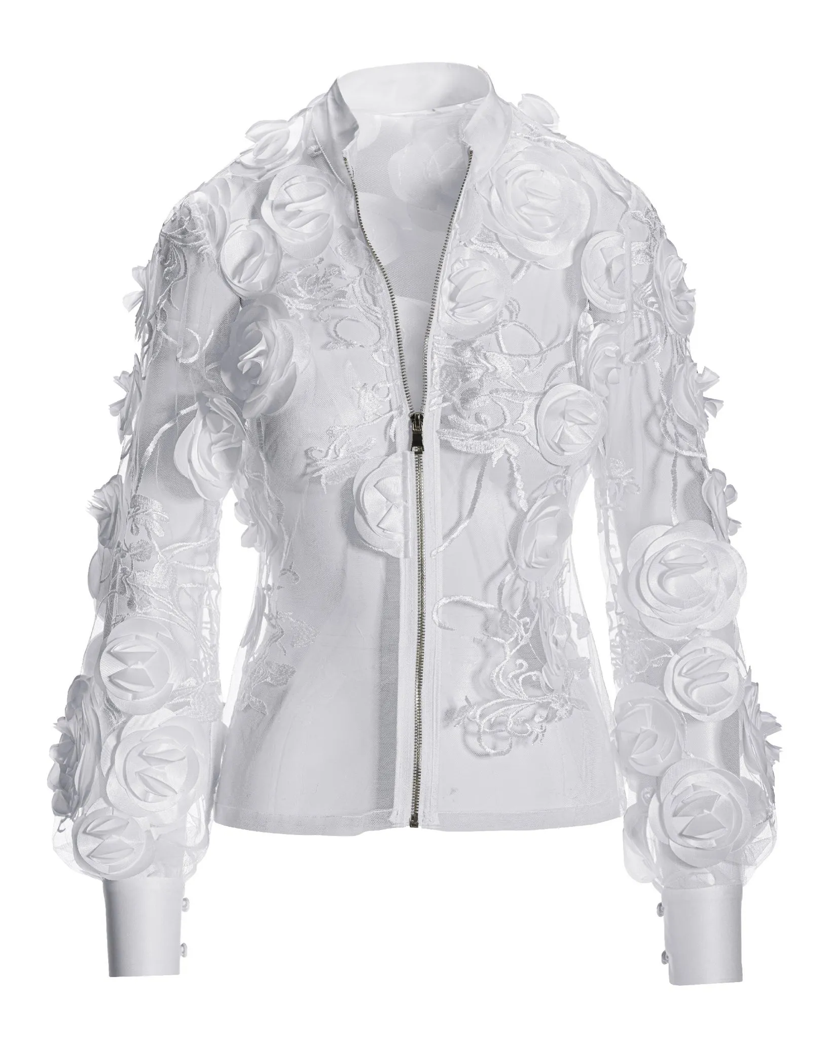 Mesh 3D Rosette Zip Jacket White sold by Boston Proper product image thumbnail 2