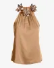 Faux Leather floral mock neck blouse Champagne sold by Boston Proper