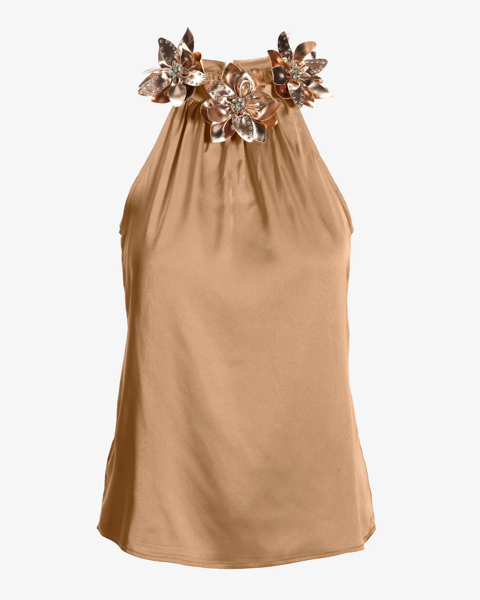 Faux Leather floral mock neck blouse Champagne sold by Boston Proper product image thumbnail 2