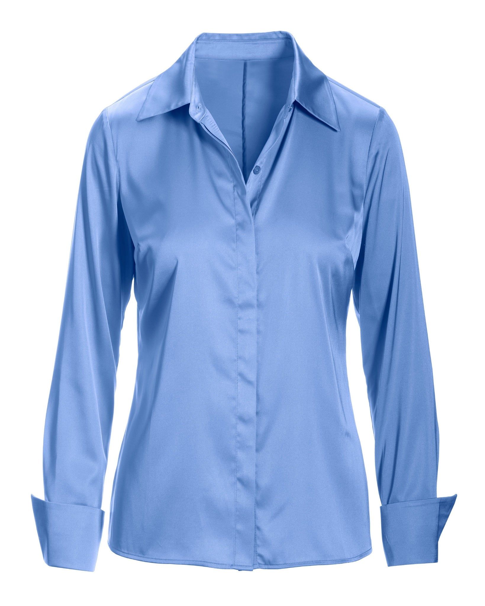 Sophia Button-Up Charmeuse Blouse Hydrangea Blue sold by Boston Proper product image thumbnail 2