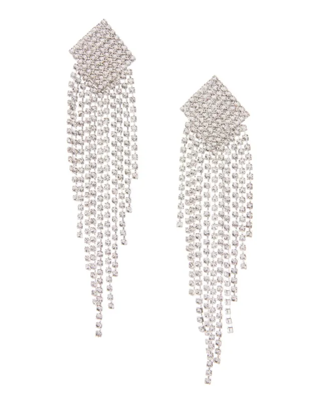 Rhinestone Fringe Earring Silver sold by Boston Proper