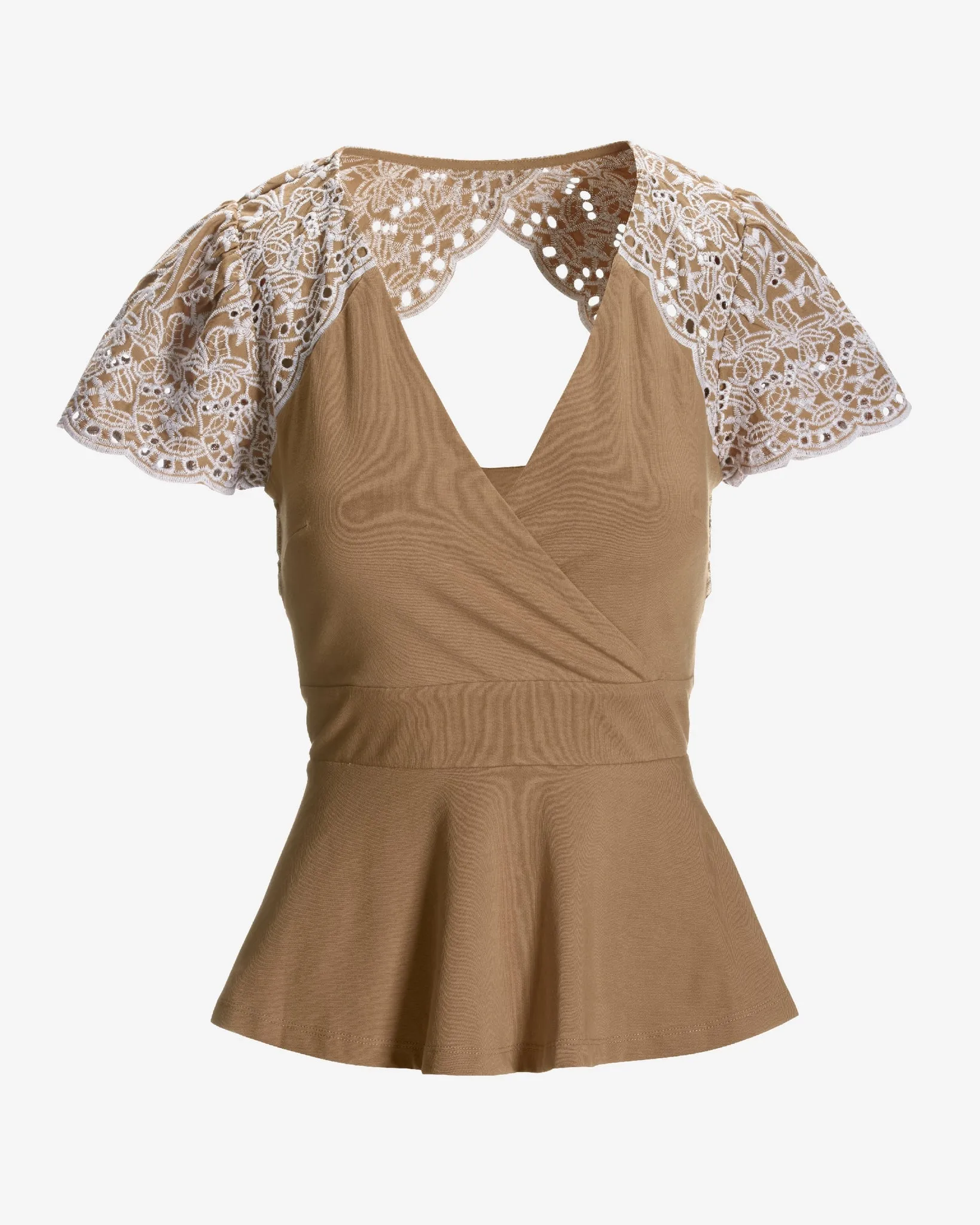Peplum Eyelet Short Sleeve Knit Top Suntan sold by Boston Proper product image thumbnail 2