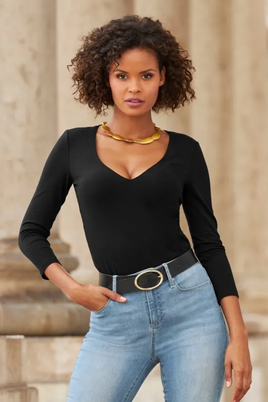 So Sexy V Neck Top Black sold by Boston Proper