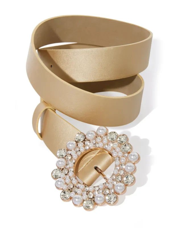 Pearl Embellished Metallic Belt Gold sold by Boston Proper
