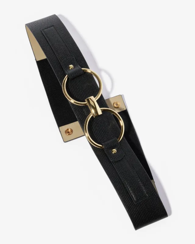 Elastic Waist Belt with Gold Hardware Black sold by Boston Proper