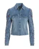Bright Crystal Embellished Puff-Sleeve Denim Jacket Light Wash sold by Boston Proper