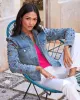 Bright Crystal Embellished Puff-Sleeve Denim Jacket Light Wash sold by Boston Proper