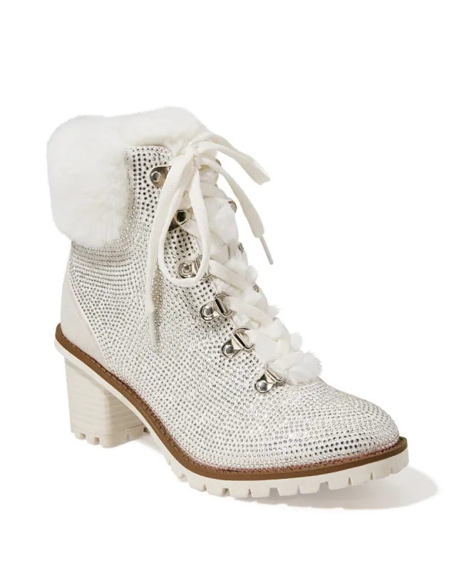 Faux-Fur Embellished Heeled Bootie White sold by Boston Proper