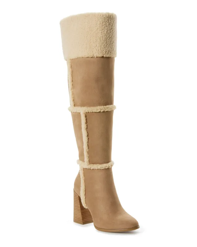 Shearling Suede Tall Heeled Boot Natural sold by Boston Proper