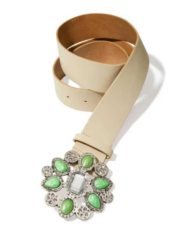 Studded Buckle Leather Belt Cream sold by Boston Proper