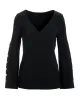 Beyond Travel V-Neck Button Detail Bell Sleeve Top Jet Black sold by Boston Proper
