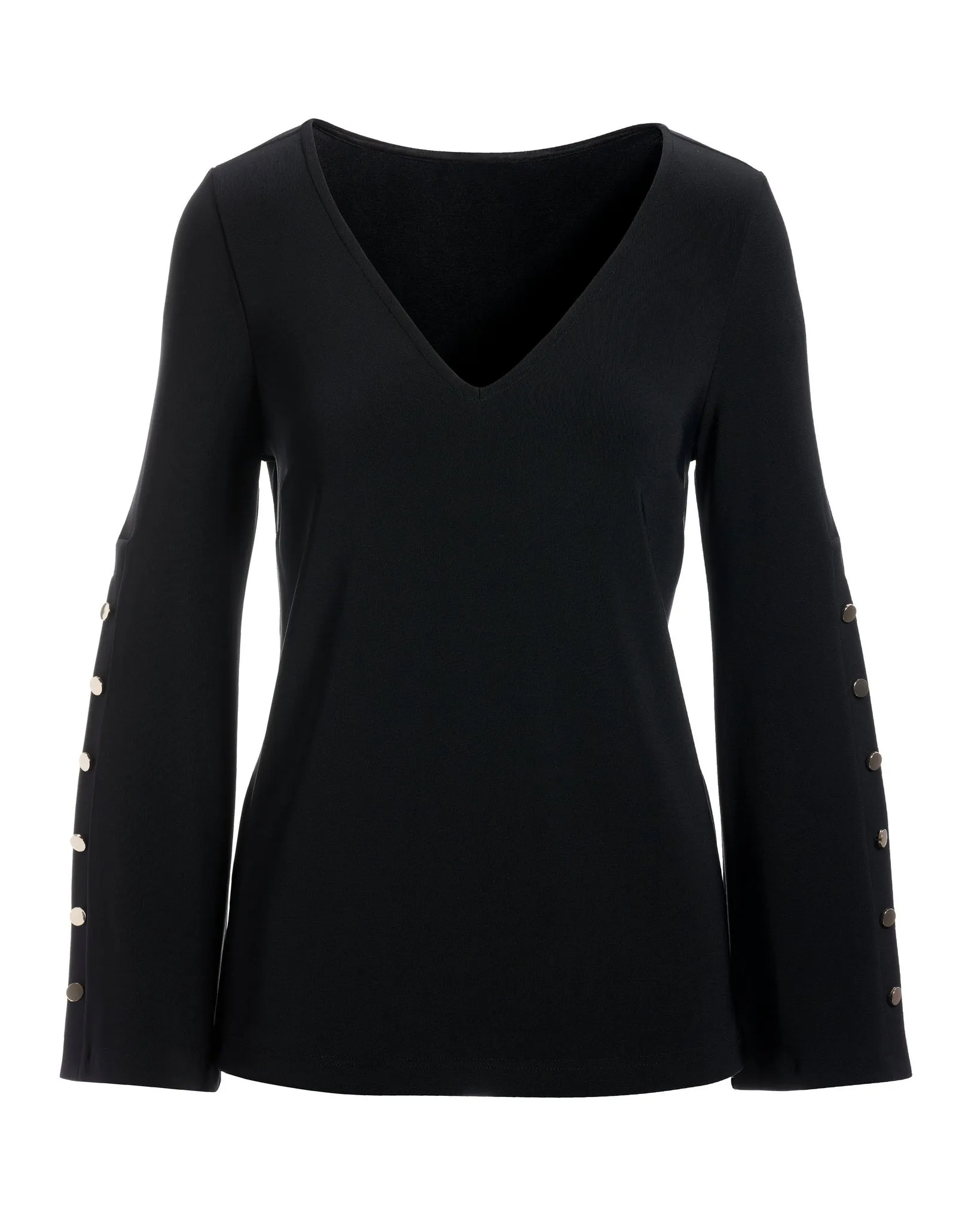 Beyond Travel V-Neck Button Detail Bell Sleeve Top Jet Black sold by Boston Proper product image thumbnail 2