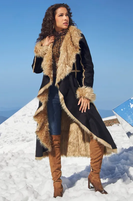 Faux-Fur Cascading Coat Black/Brown sold by Boston Proper