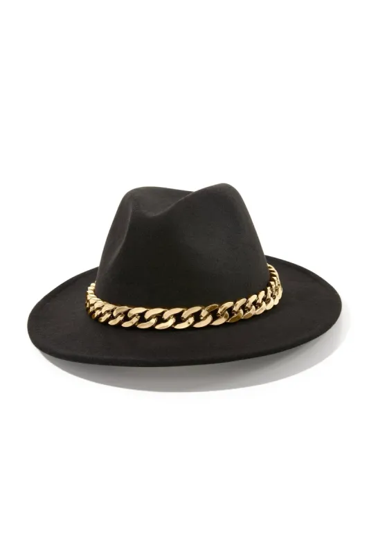 Chain Wide Brim Hat Black/Gold sold by Boston Proper