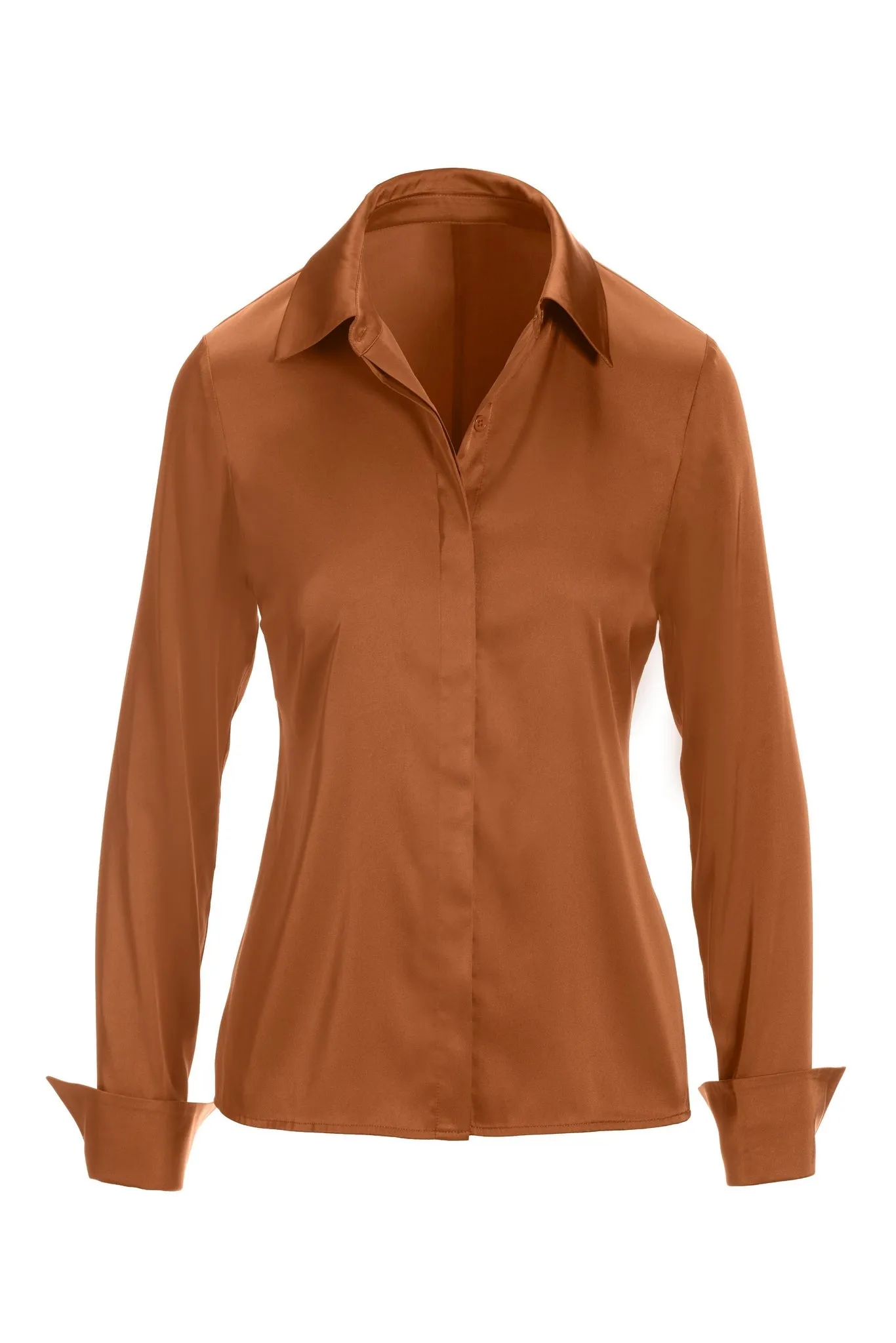 Sophia Button-Up Charmeuse Blouse Cognac sold by Boston Proper product image thumbnail 2