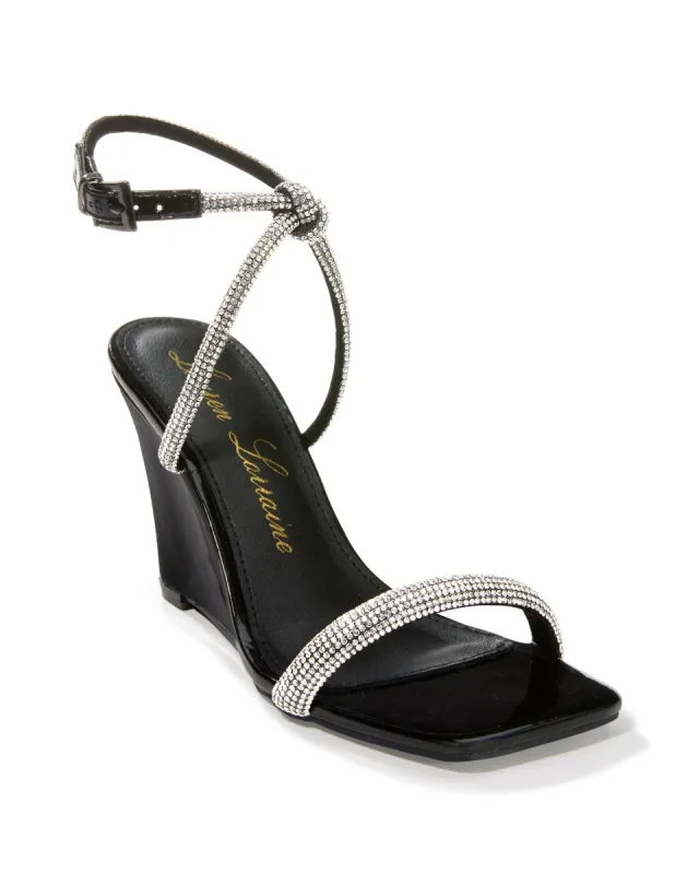 Crystal Ankle Strap Wedge Black sold by Boston Proper