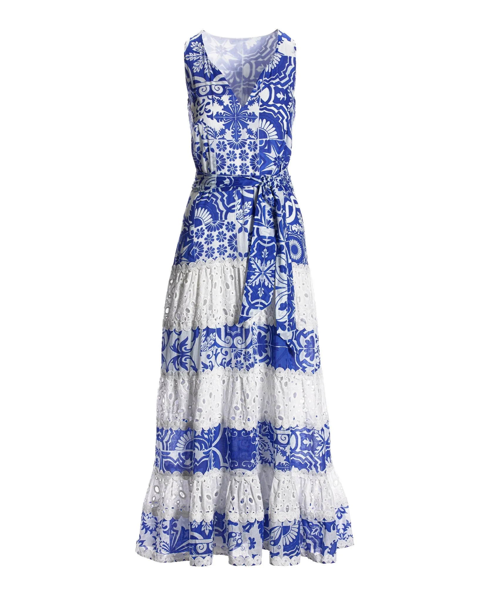 Vacation Tiles Print Eyelet Inset Ankle Length Dress Blue White sold by Boston Proper product image thumbnail 2