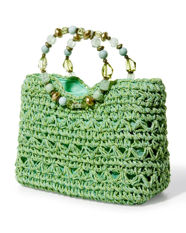 Gem Top Handle Woven Bag Green made by Boston Proper