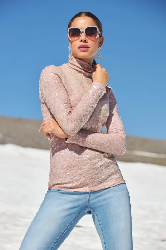 Sequin Knit Turtleneck Top Mauve sold by Boston Proper