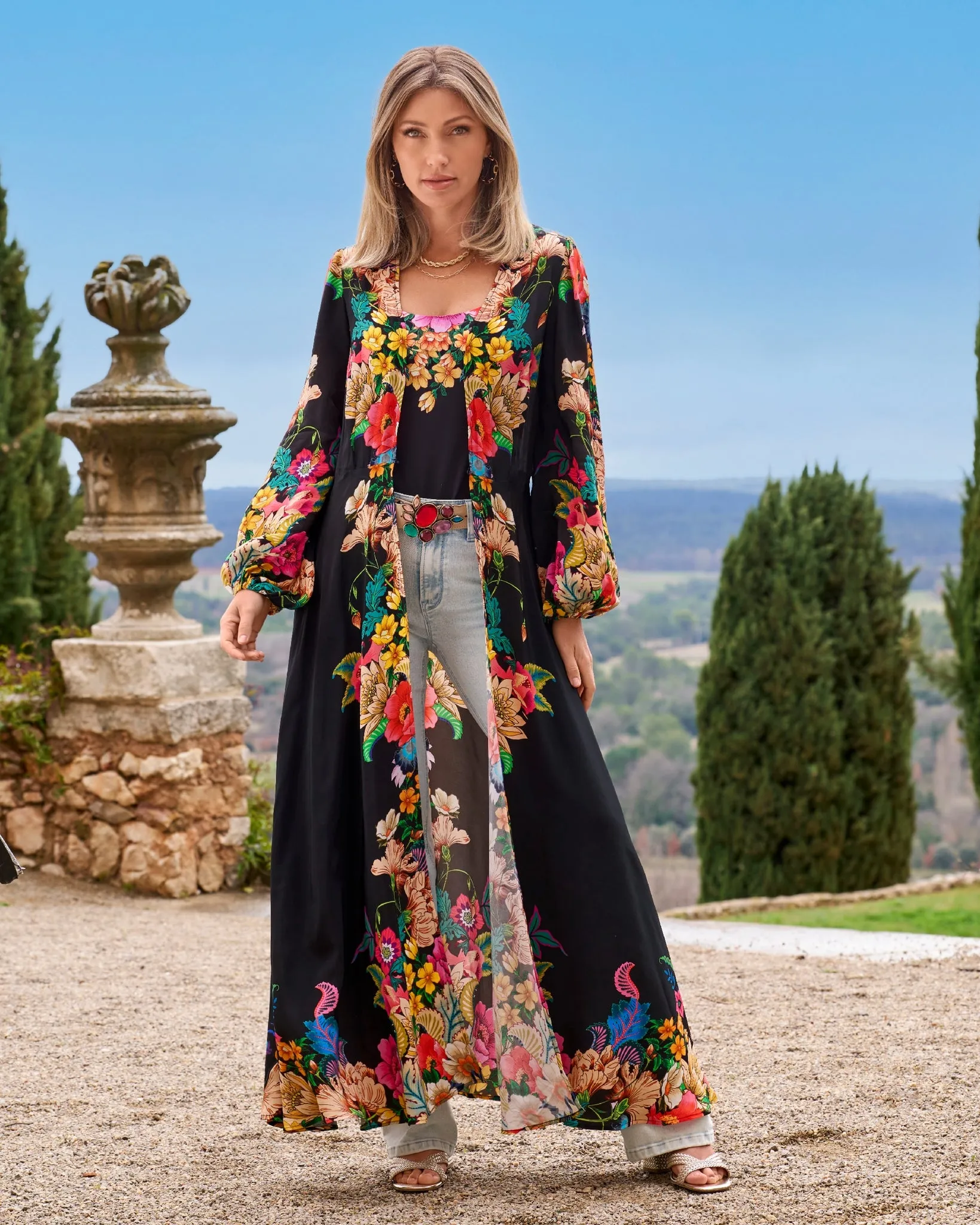 Castillo Gardens Luxe Full Length Duster Black/Magenta sold by Boston Proper