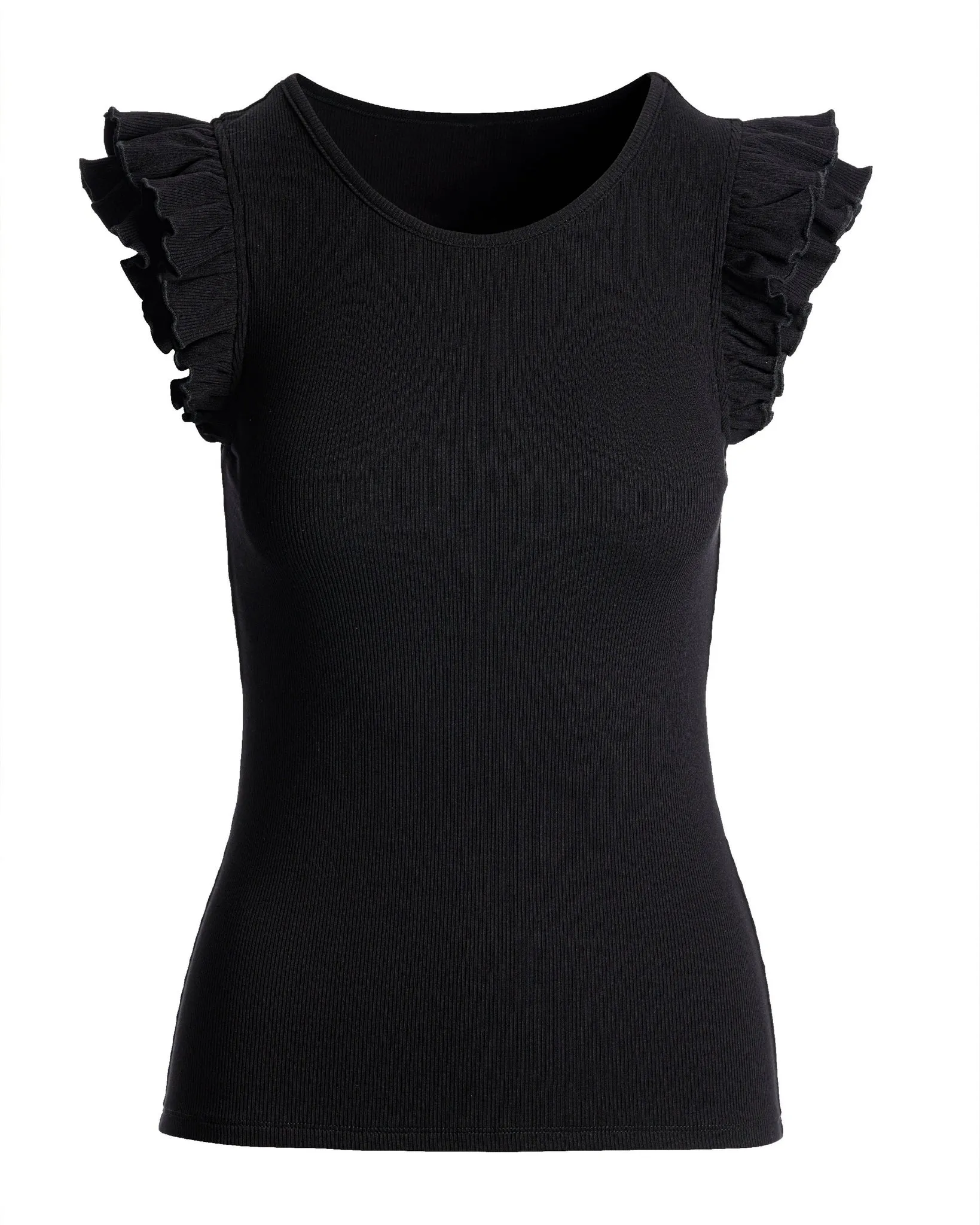 So Essential Rib Ruffle Shoulder Tank Proper Black sold by Boston Proper product image thumbnail 2