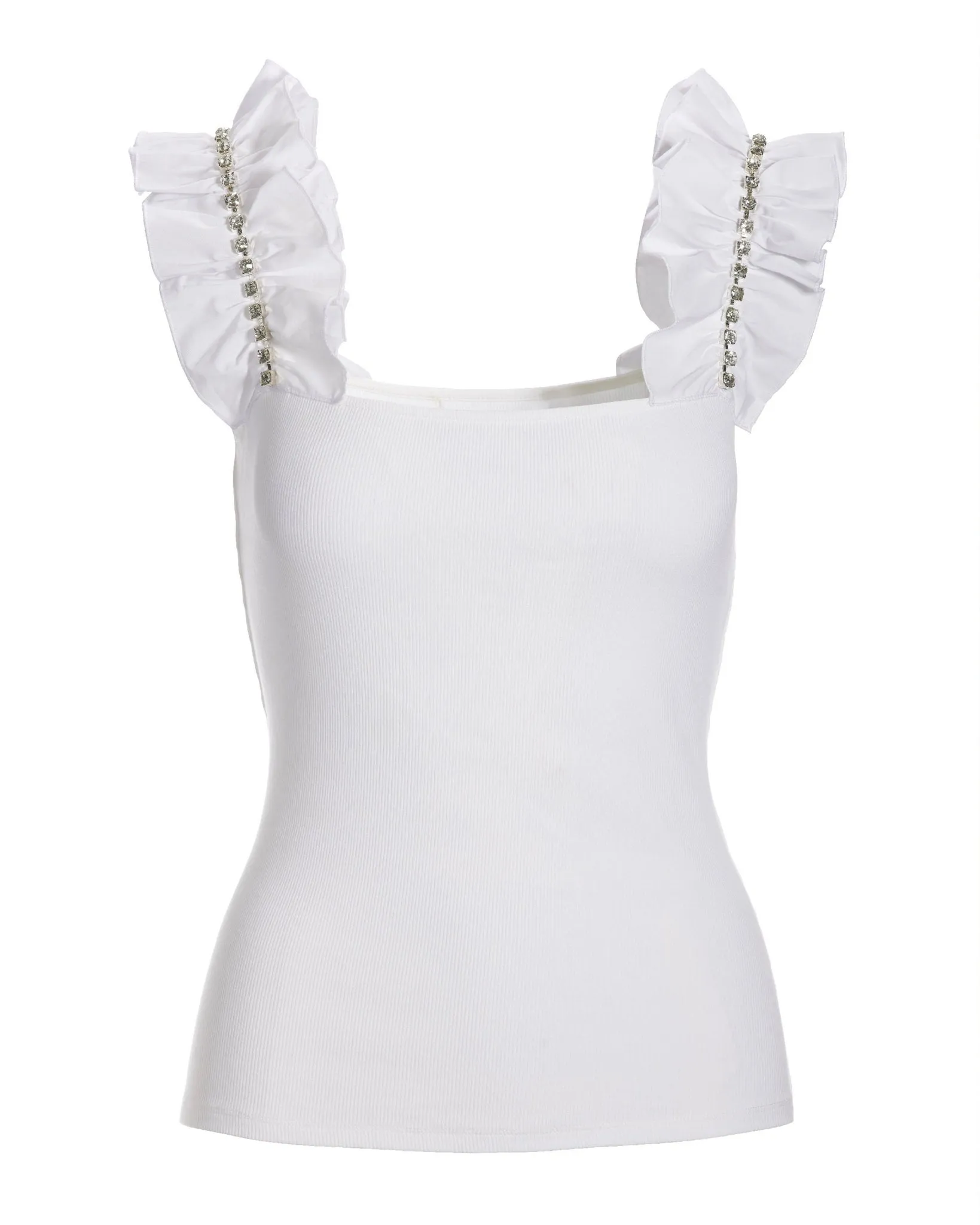 Rhinestone Ruffle Sleeve Tank Top Pure White sold by Boston Proper product image thumbnail 2