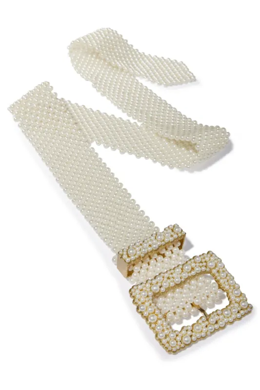 All Over Pearl Buckle Belt White/Gold sold by Boston Proper