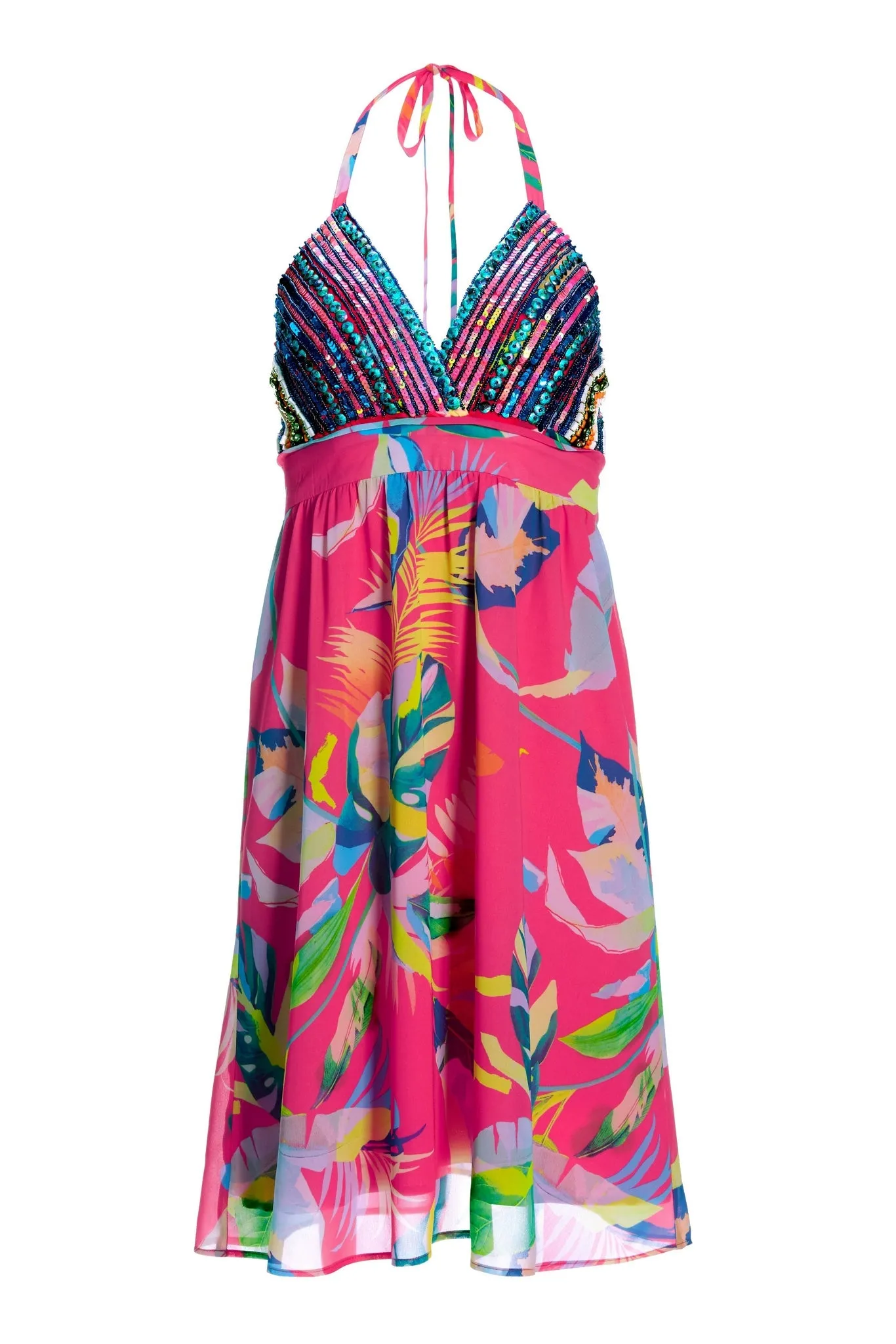 Tropical Forest Halter Embellished Printed Dress Pink sold by Boston Proper product image thumbnail 2