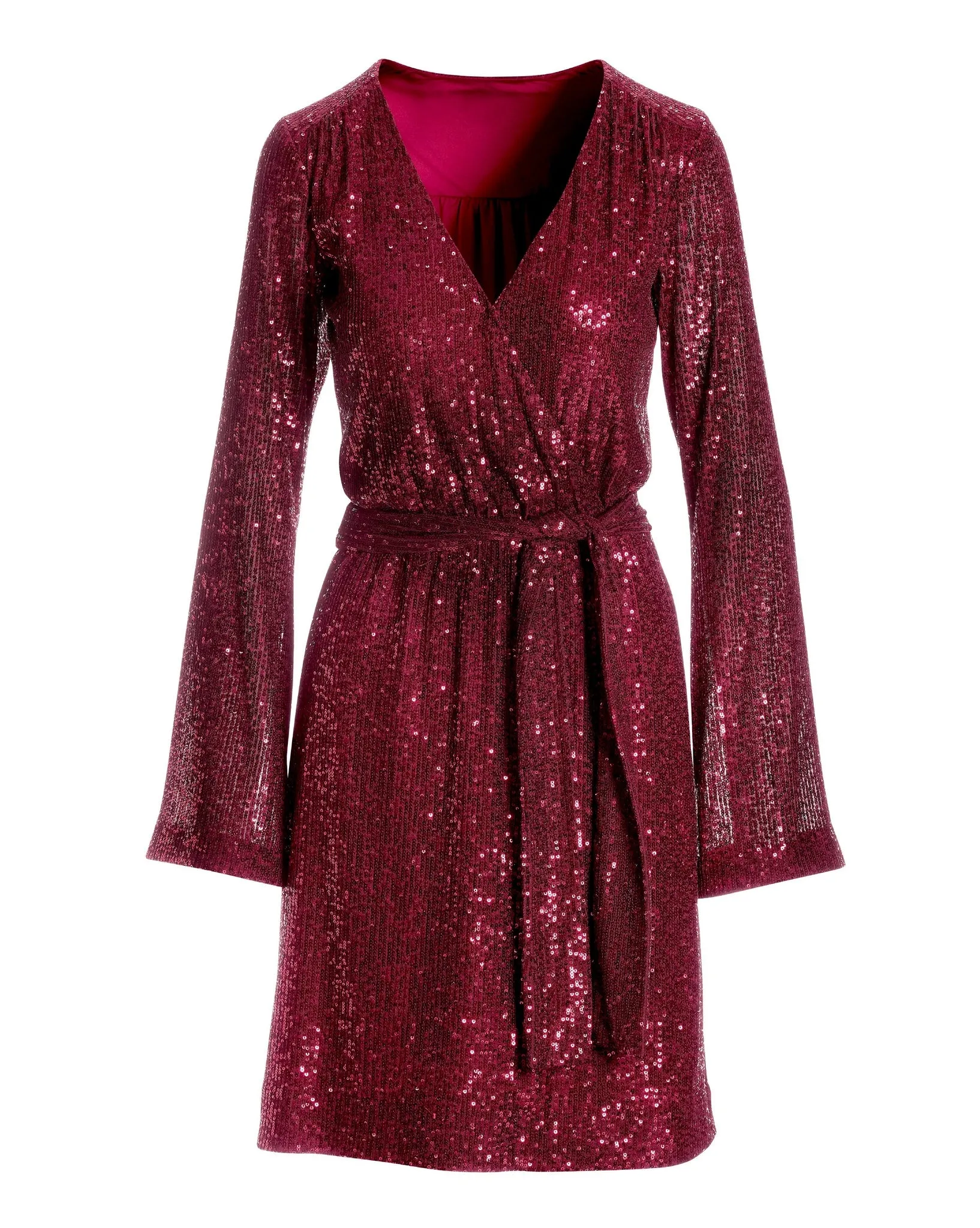 Sequin Tie Waist Bell Sleeve Dress Jester Red sold by Boston Proper product image thumbnail 2