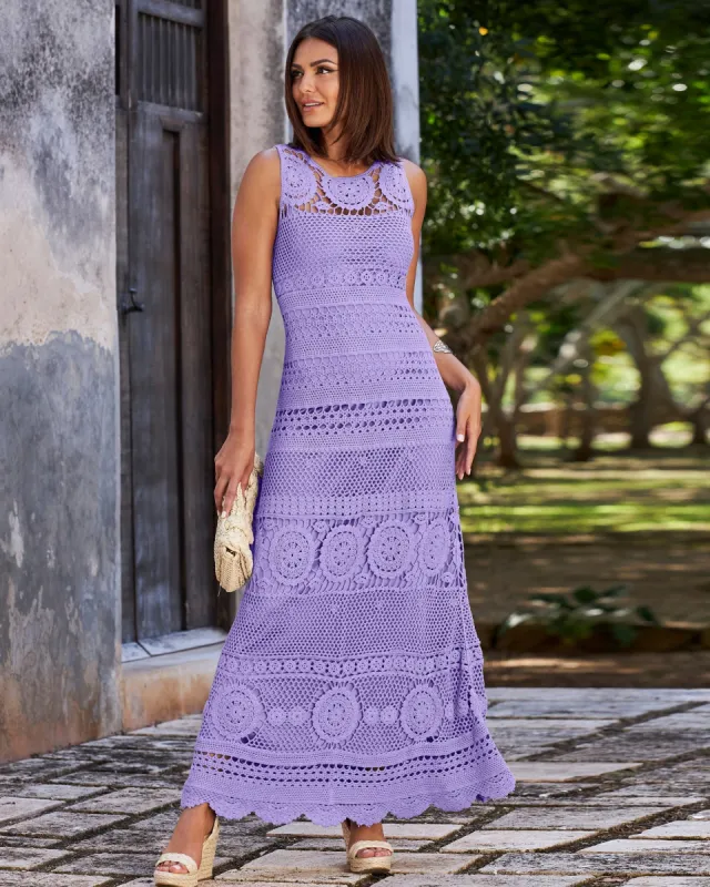 Sleeveless Crochet Maxi Dress Purple sold by Boston Proper
