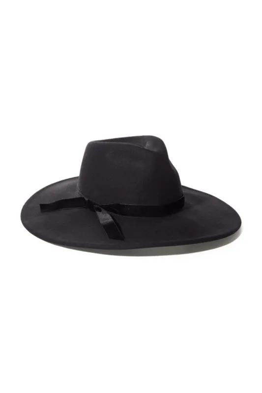 Wide Brim Velvet Trim Hat Black sold by Boston Proper