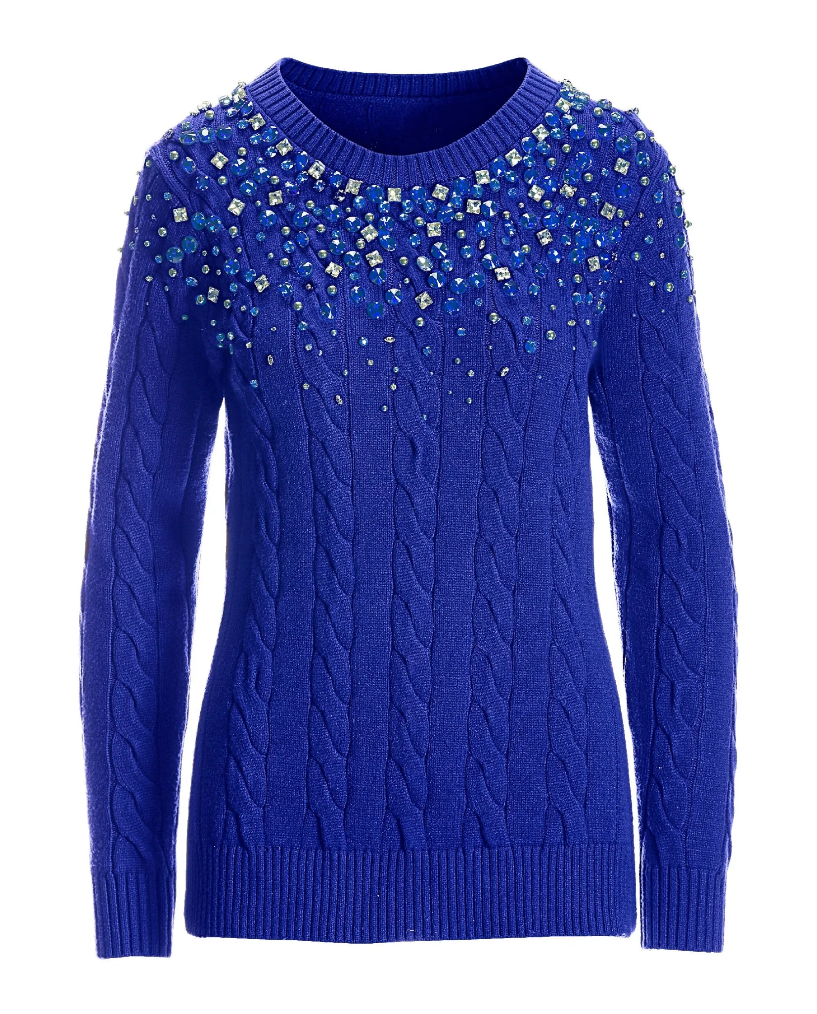 Cable Embellished Crew Neck Sweater Deep Ocean sold by Boston Proper product image thumbnail 2