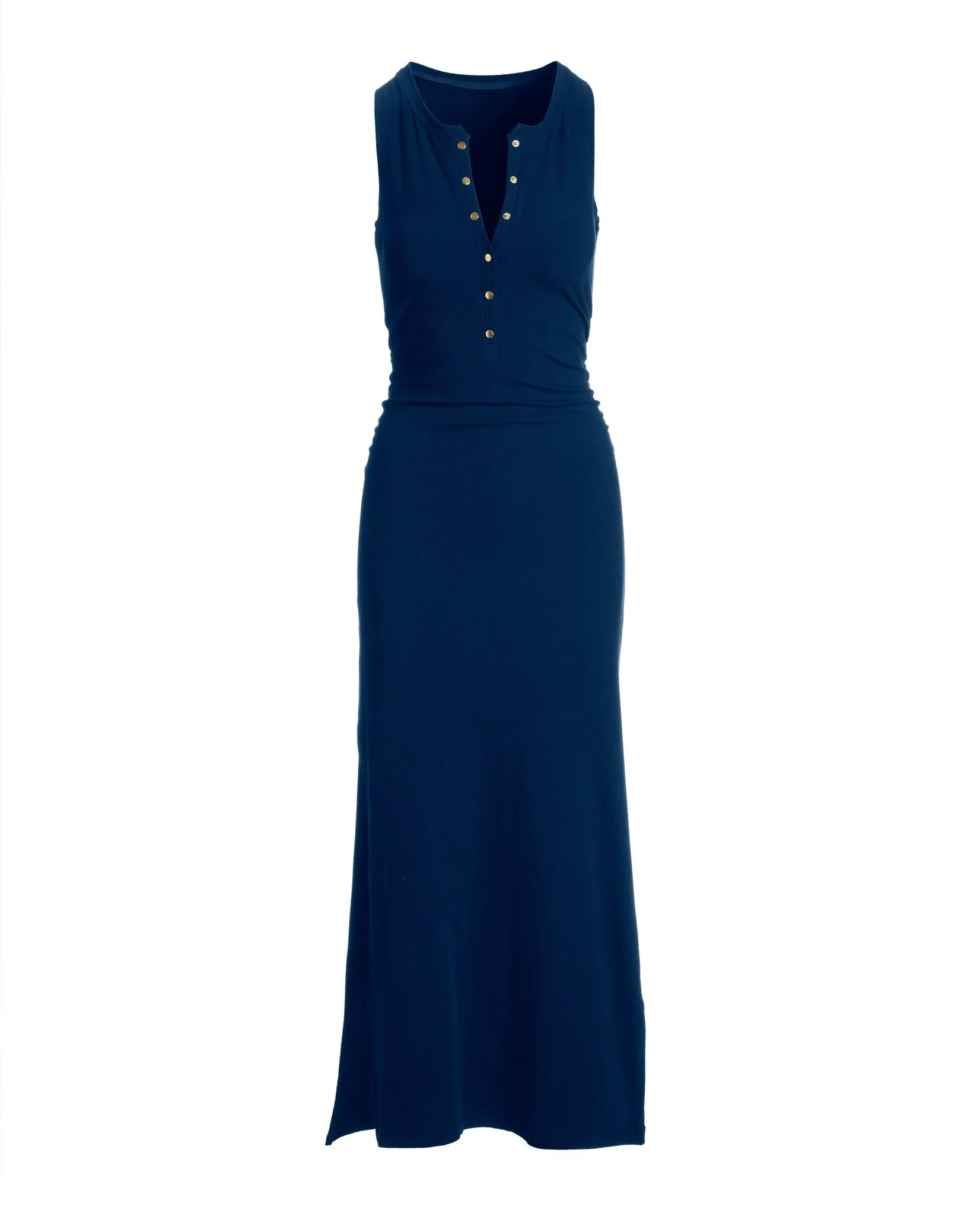 Ruched Knit Henley Maxi Dress Navy sold by Boston Proper product image thumbnail 2