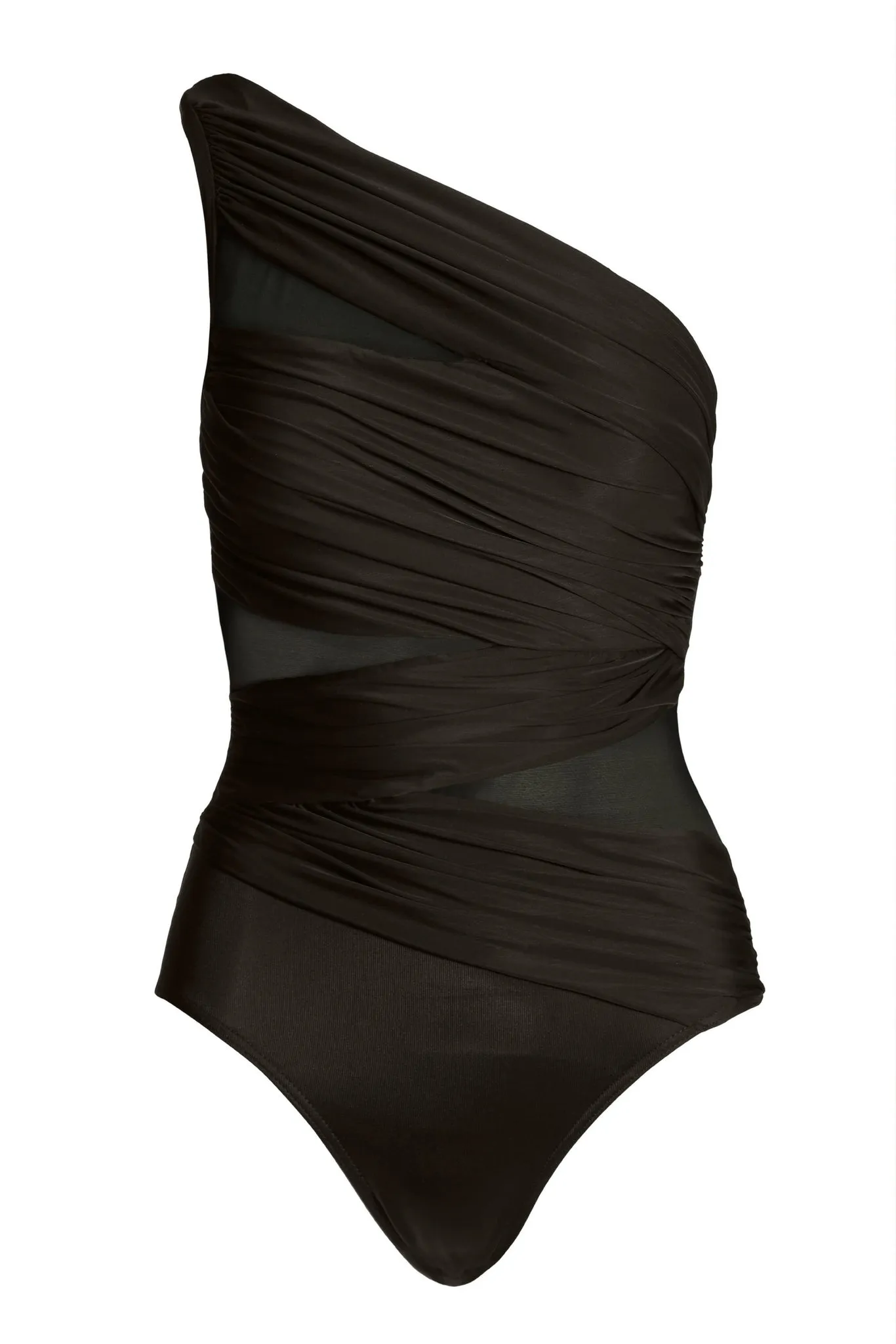 One Shoulder Mesh Illusion One Piece Swimsuit Black sold by Boston Proper product image thumbnail 2