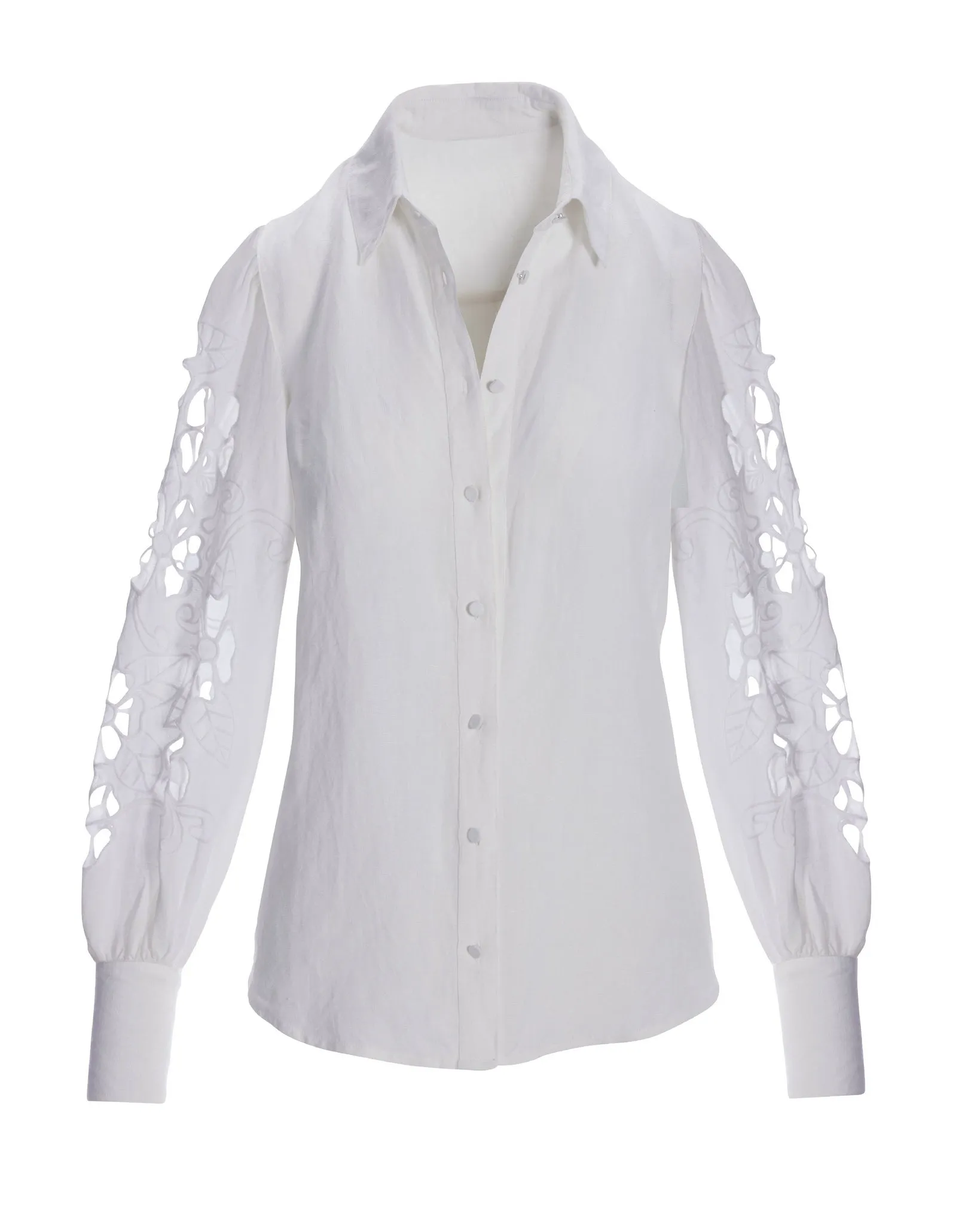 Openwork Embroidered Linen Button-Up Shirt White sold by Boston Proper product image thumbnail 2