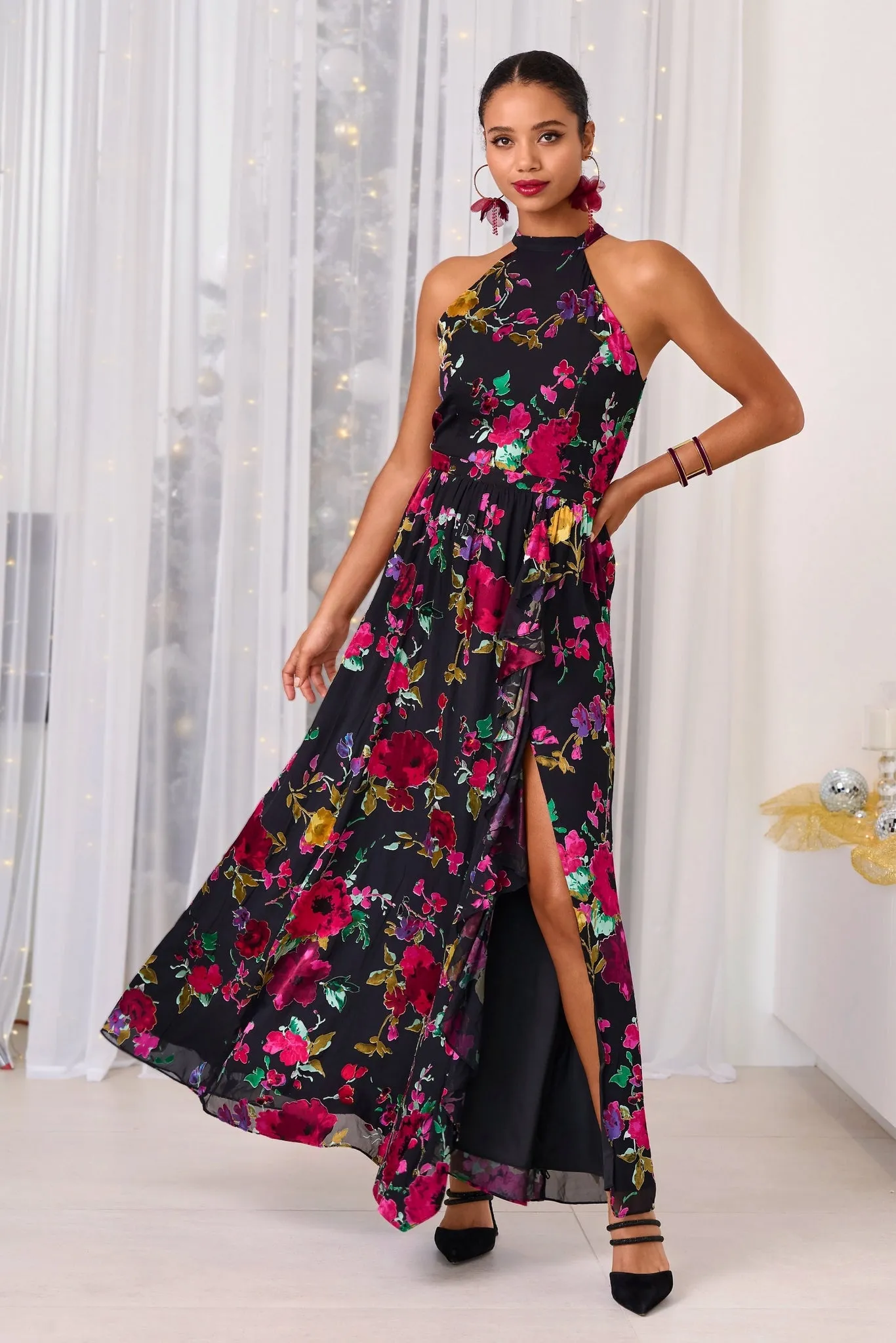 Floral Ruffle Burnout Gown Multi sold by Boston Proper