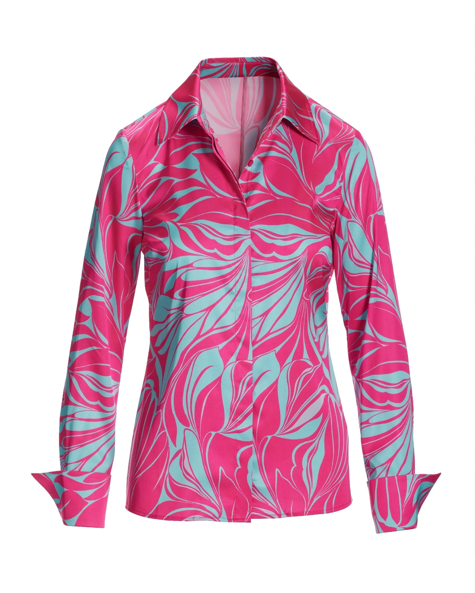 Sirena Abstract Print Sophia Button Up Charmeuse Blouse Blue/Pink sold by Boston Proper product image thumbnail 2
