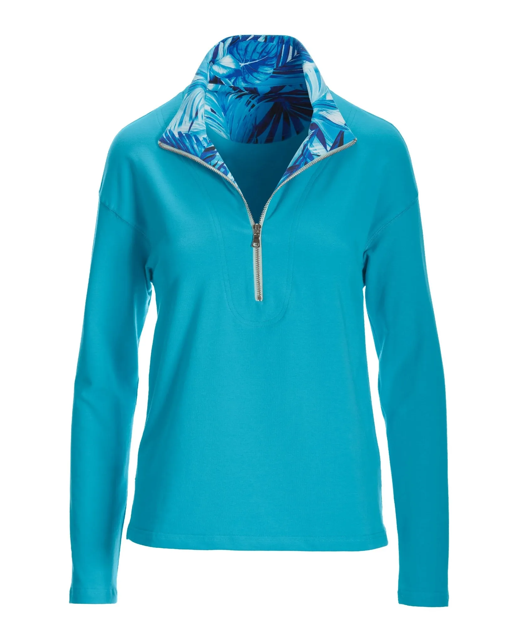 French Terry Half Zip Collared Sweatshirt Blue Grotto sold by Boston Proper product image thumbnail 2