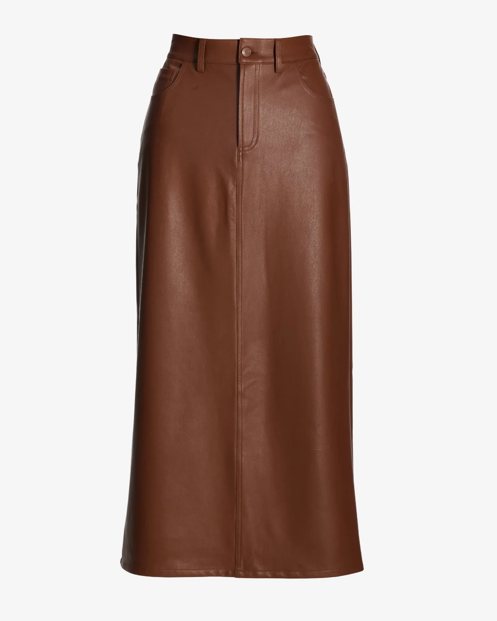 Faux Leather Five Pocket Midi Skirt Cognac sold by Boston Proper product image thumbnail 2