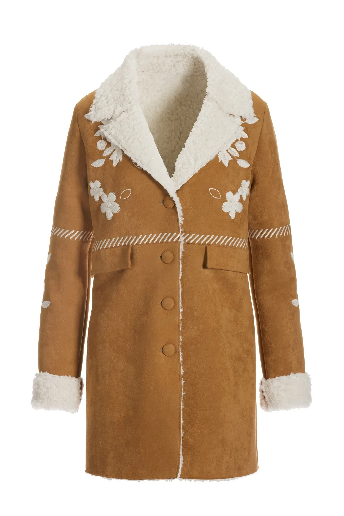 Faux Suede Shearling Embroidered Coat Camel sold by Boston Proper product image thumbnail 2