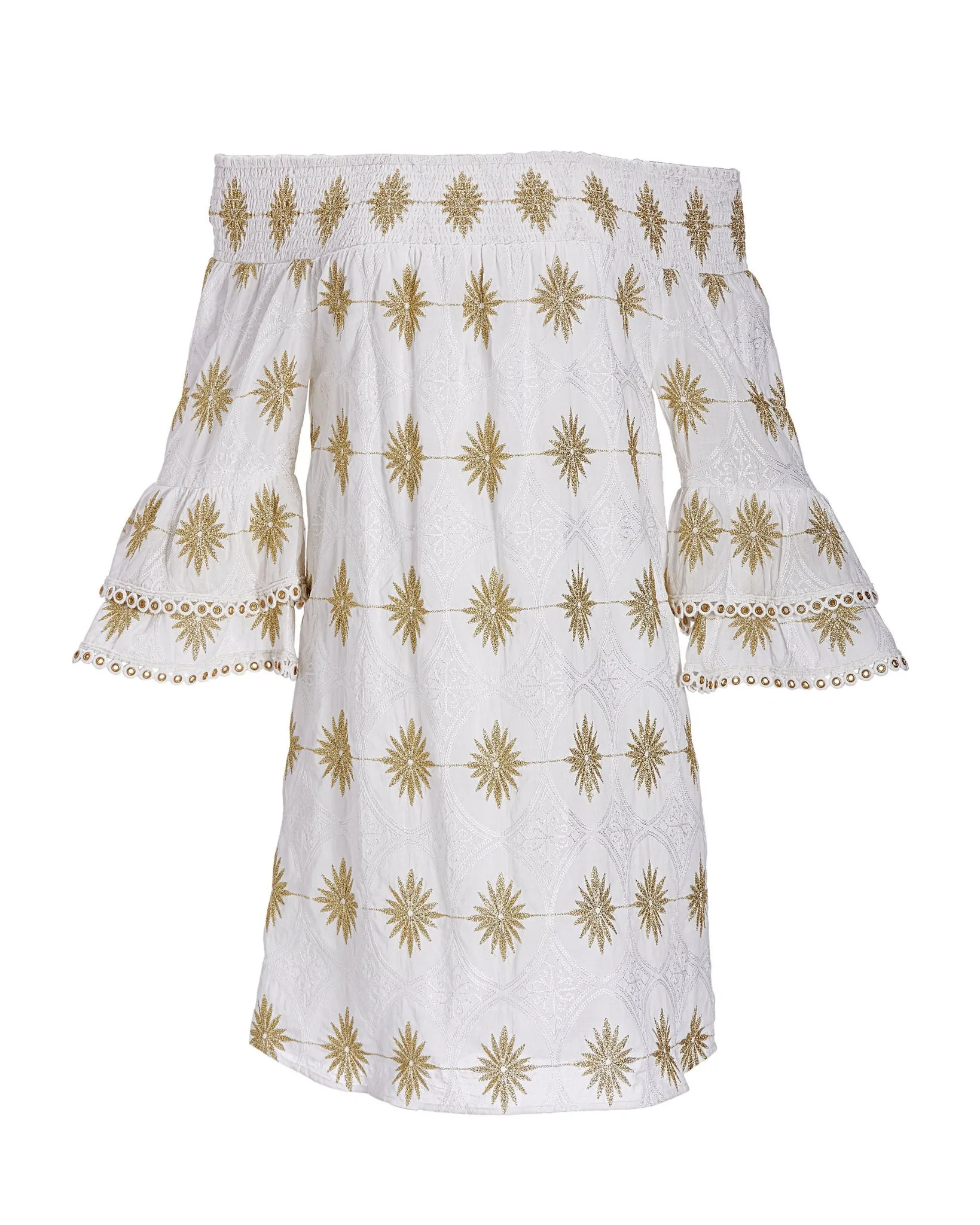 Metallic Detail Off-The-Shoulder Dress White/Gold sold by Boston Proper product image thumbnail 2