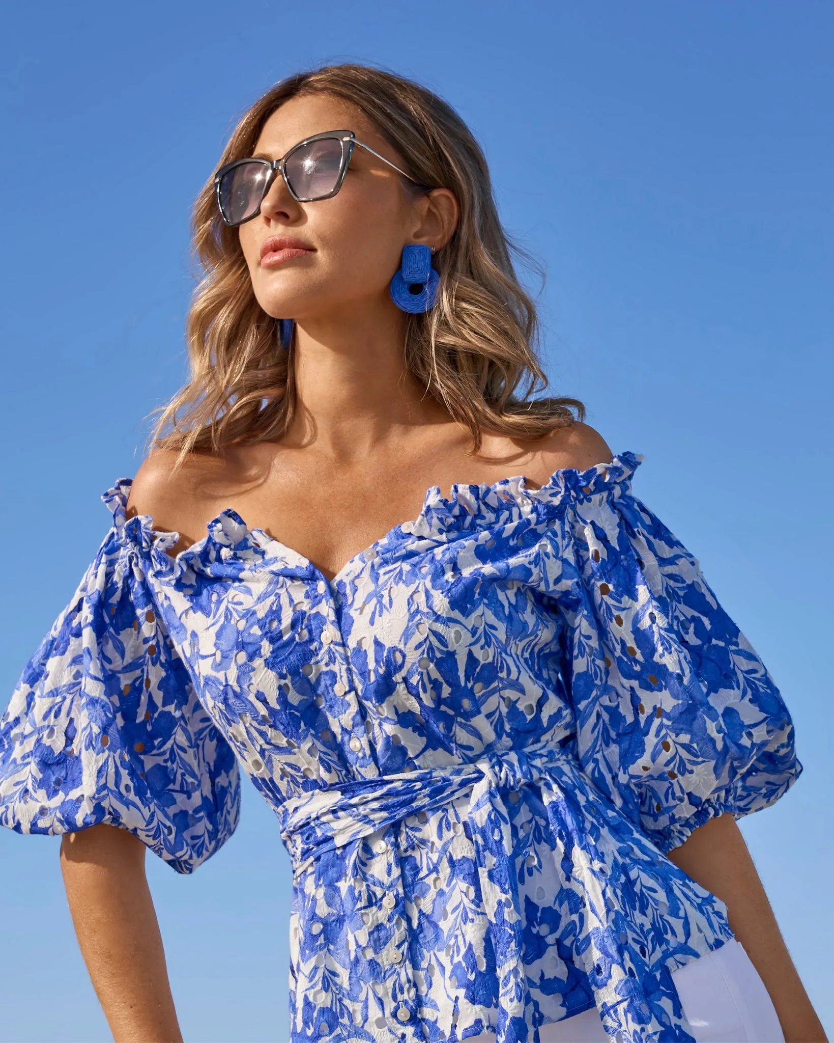 Raffia Drop Earring Blue sold by Boston Proper product image thumbnail 2