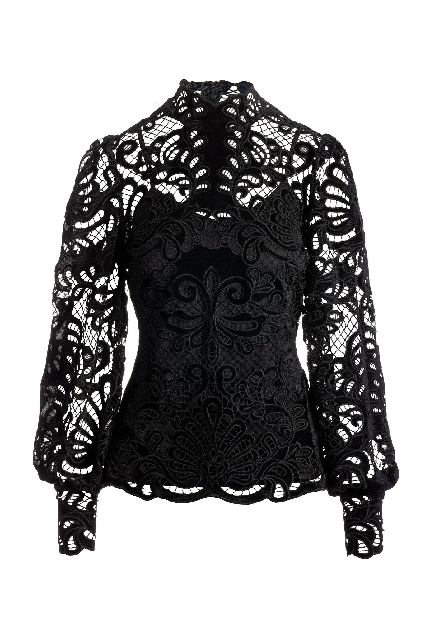 Velvet Lace Mock-Neck Long-Sleeve Blouse Black sold by Boston Proper product image thumbnail 2