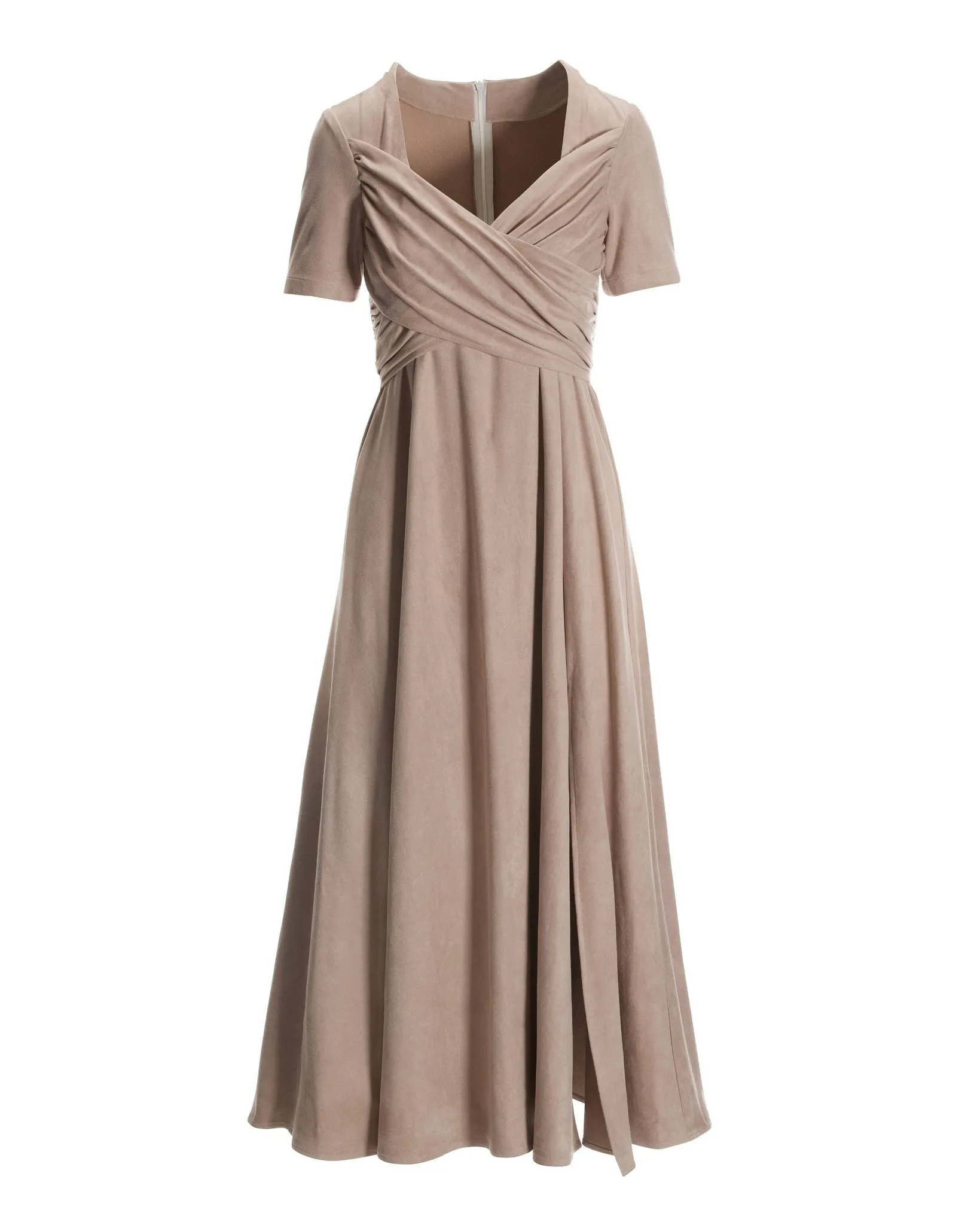 Short Sleeve Faux Suede Slit Maxi Dress Tan sold by Boston Proper product image thumbnail 2